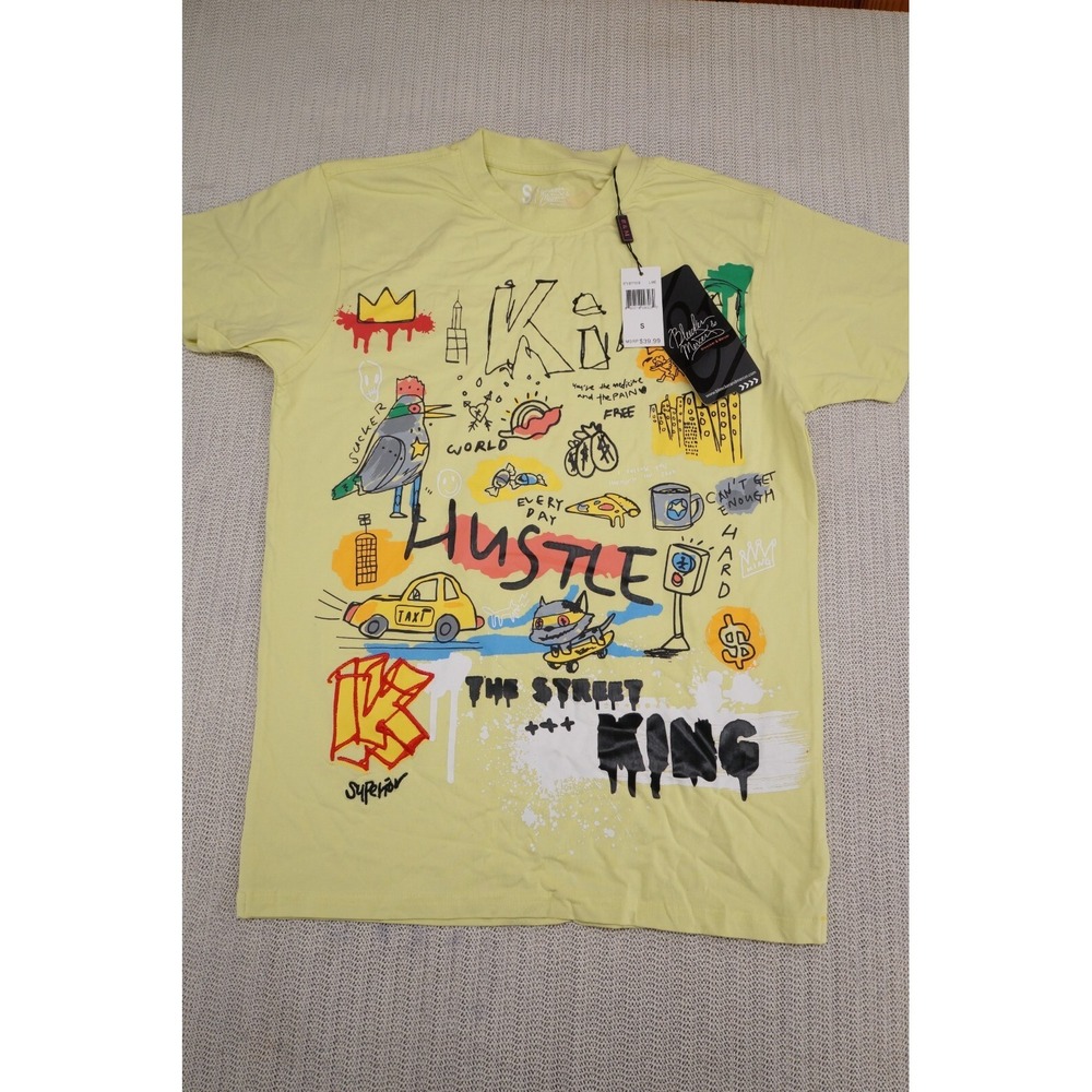 Bleecker & Mercer Shirt Mens Small Yellow Hustle King Money Hip Hop Streetwear